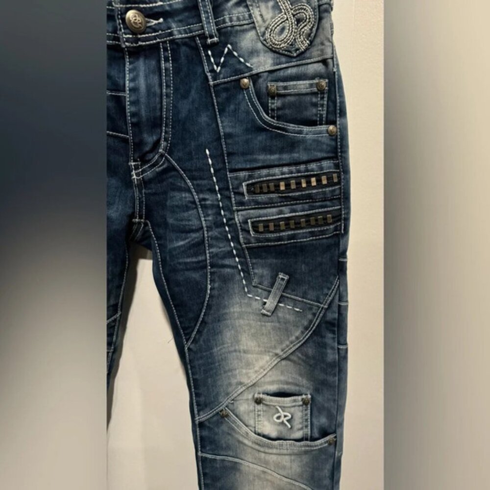 Y2K Jrag  Famous Denim LA Jeans JRW 4406 blue embellished street studded US30 - Picture 2 of 10